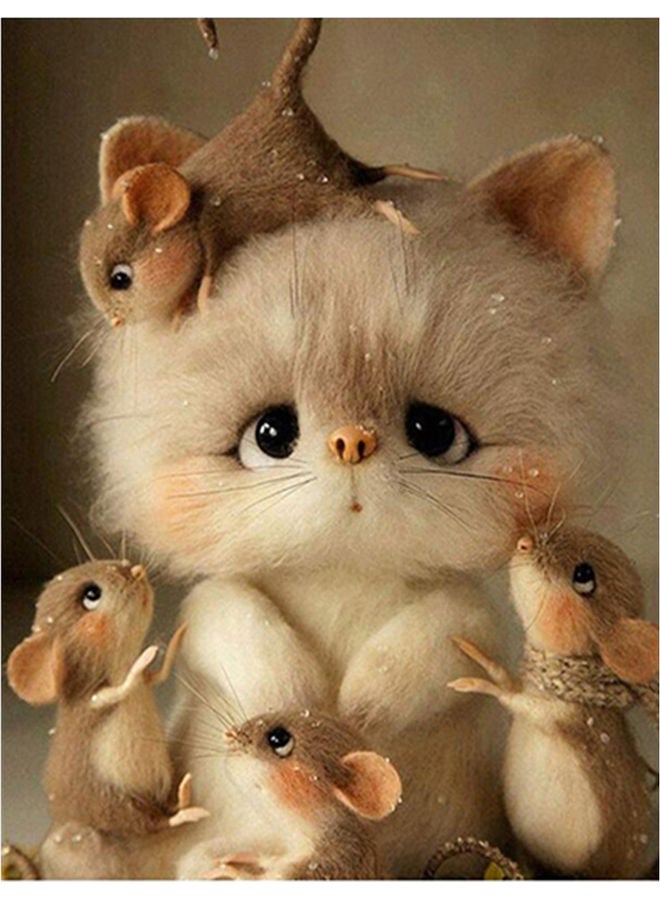 Cat And Mouse Themed 5D Diamond Painting Kit Multicolour - Image 1